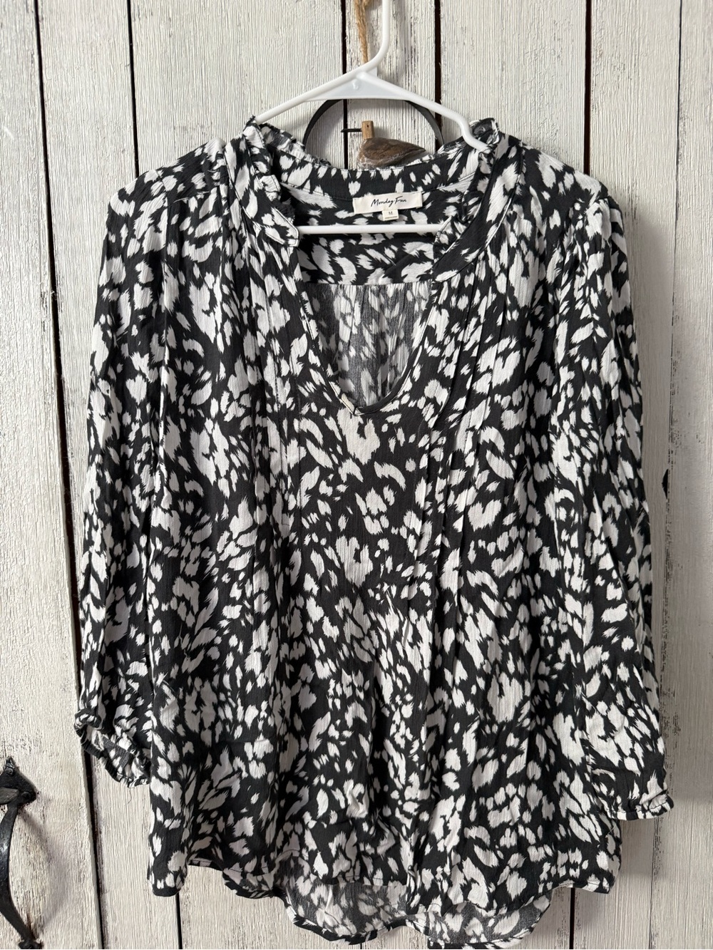 Black & White Printed V-Neck Blouse